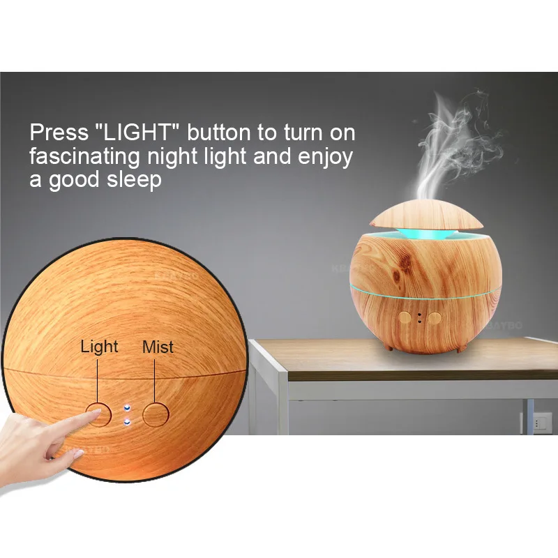 

600 Ml Wood Grain Aroma Diffuser with Remote Controller Circle Wood Grain Humidifier Ultrasonic Colorful Mini Humidifier