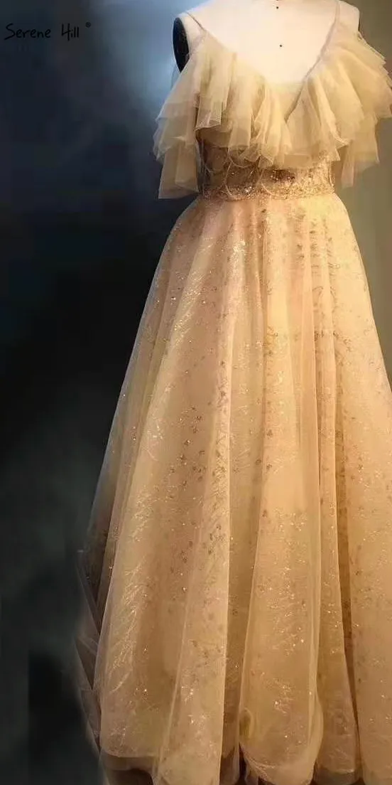 Реальное фото серое А-образное сексуальное вечернее платье с коротким рукавом, бисероплетение, кисточка, вечерние платья Serene hilm LA70112 - Цвет: gold