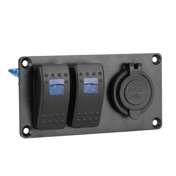 

LED Rocker Switch Panel Breaker 3.1A Dual USB Port for Auto Car Yacht Marine