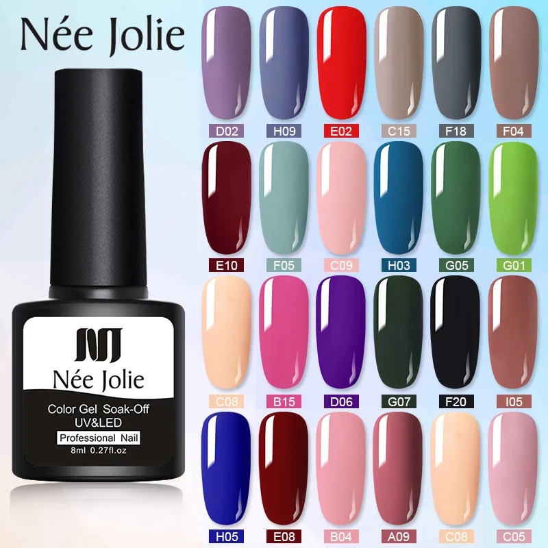 

NEE JOLIE 8ml Gel Polish UV LED Nail Varnish For Manicure Colorful Gel Lacquer Semi Permanent Gel Paint Nail Art DIY Design Tool