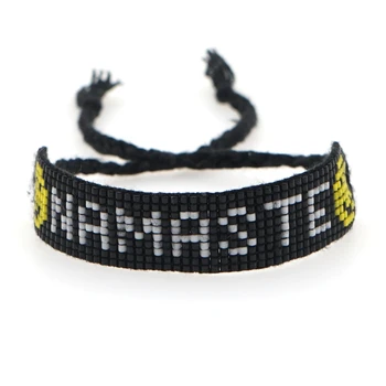 

Go2boho Miyuki Women Bracelet Jewelry NAMASTE Letter Design Bracelets Handmade Loom Jewellery Black Adjustable Tassel Pulseras