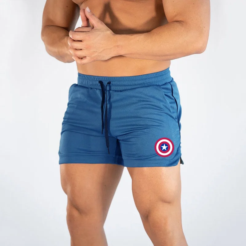 Летние мужские шорты для тренажерного зала, фитнеса, бодибилдинга, пробежек, тренировок, короткие штаны, спортивные дышащие быстросохнущие сетчатые спортивные штаны - Цвет: blue44