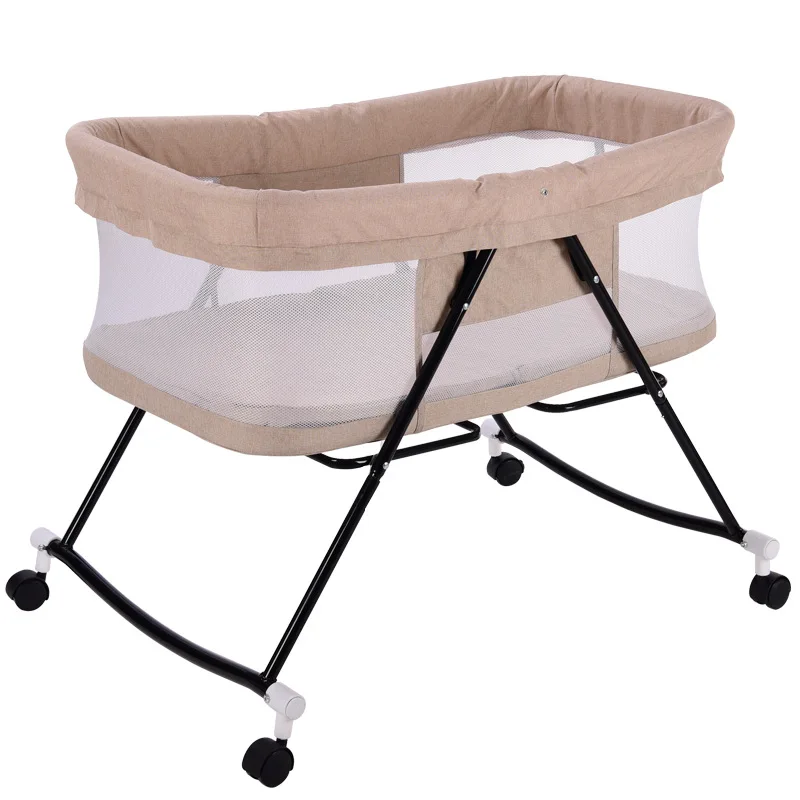 Складная детская кроватка для младенцев, детская колыбель для новорожденных, многофункциональная качающаяся кровать с москитной сеткой, 4 колеса, нет необходимости в установке - Цвет: Хаки