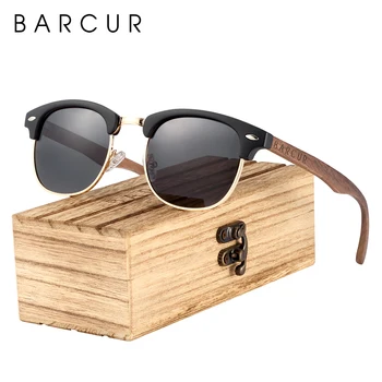 BARCUR Classic Black Walnut Wood Sunglasses Men Polarized Sun Glasses Women Handmade Wood Eyewear Oculos 1