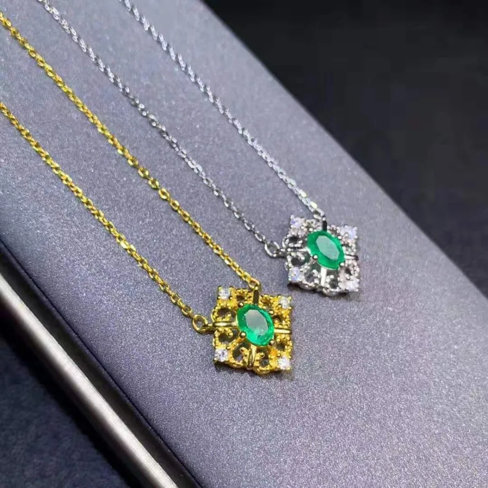 Natural Colombian Emerald S925 High-quality square Pendant Necklace for Party Gifts