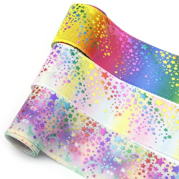 

50 Yards 75mm Width Paint Splatter Star Digital Printing Ironed Linen Tape Ribbon Binding Table Garment Quilt Craft ,50Yc10815