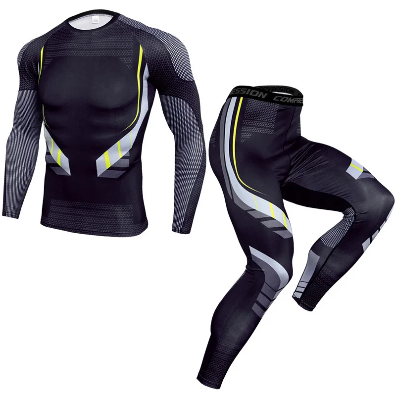 

2019 New Sportswear Compression Set Running Set Men Jogging Suits 3D Print Sport Tights Gym Leggings Men Gym Workout Clothing
