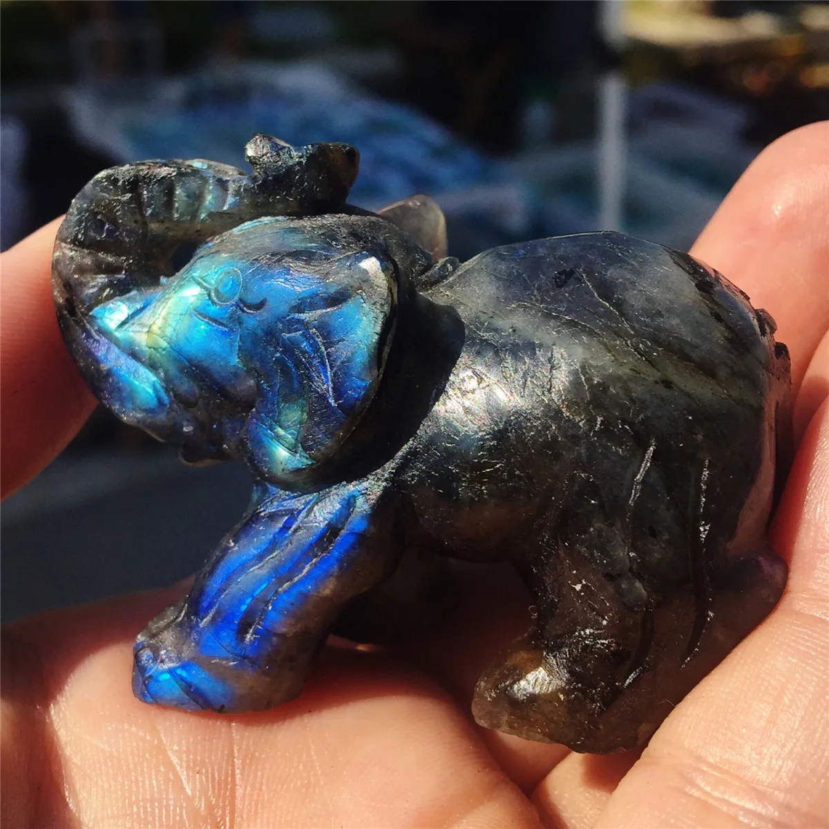 1pcs Beautiful crystal carving natural quartz hand-carved labrador stone animal elephant.Moonstone Christmas gift