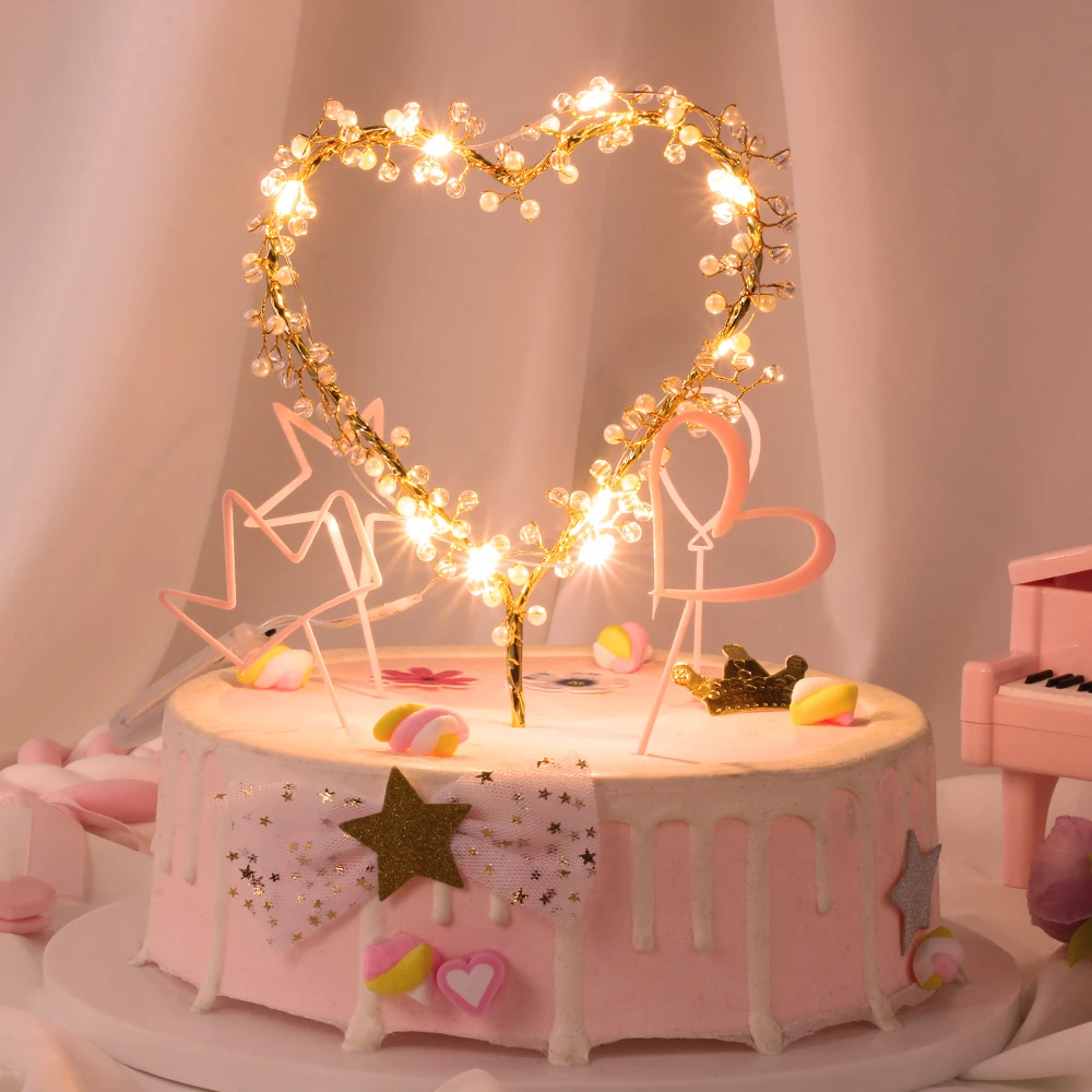 Heart Led Cupcakes Cake Toppers Baby Shower For Girl Happy Birthday Cake Topper Party Decoration Suppliers Cake Decorating Tool Cake Decorating Supplies Aliexpress