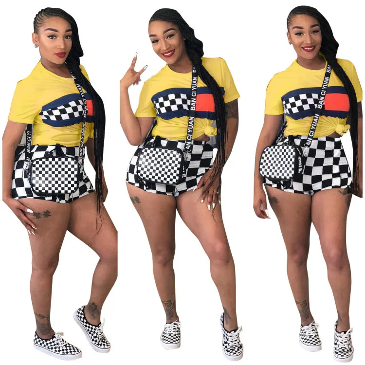 plus size summer two piece set crop top and shorts set 2 piece set women club outfits matching sets ensemble femme 2 pieces S641 - Цвет: Цвет: желтый