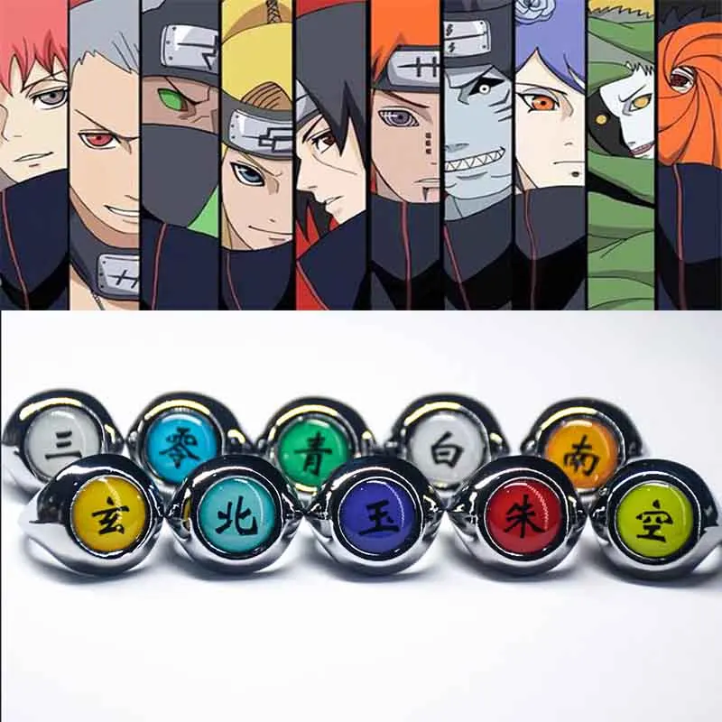 10 стилей Аниме HOKAGE Naruto Akatsuki Косплей кольца Sasori Itachi Hidan Deidara Pein Аксессуары