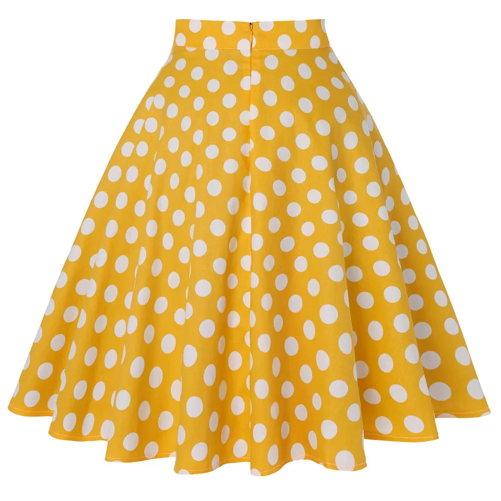 Желтая Женская повседневная юбка в горошек, 50s 60 s, хлопковая короткая юбка размера плюс, высокая талия, большая юбка-пачка в стиле рокабилли