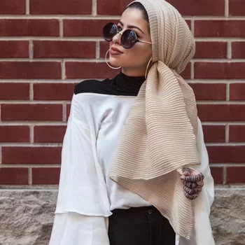 

180*90cm High quality Crumple Muslim hijab Women Plain Scarf Crinkle Shawl Solid headscarf hood pashmina Muffler W109