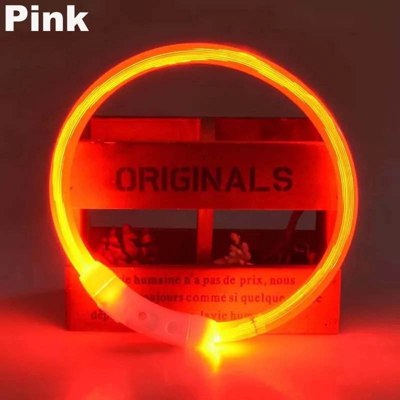 pink Usb зарядка хвостовый ошейник для питомца собаки перезаряжаемый светодиодный ошейник из искусственной кожи светящийся ночной ошейник для собак светящийся безопасный ошейник для щенка и кота - Цвет: pink