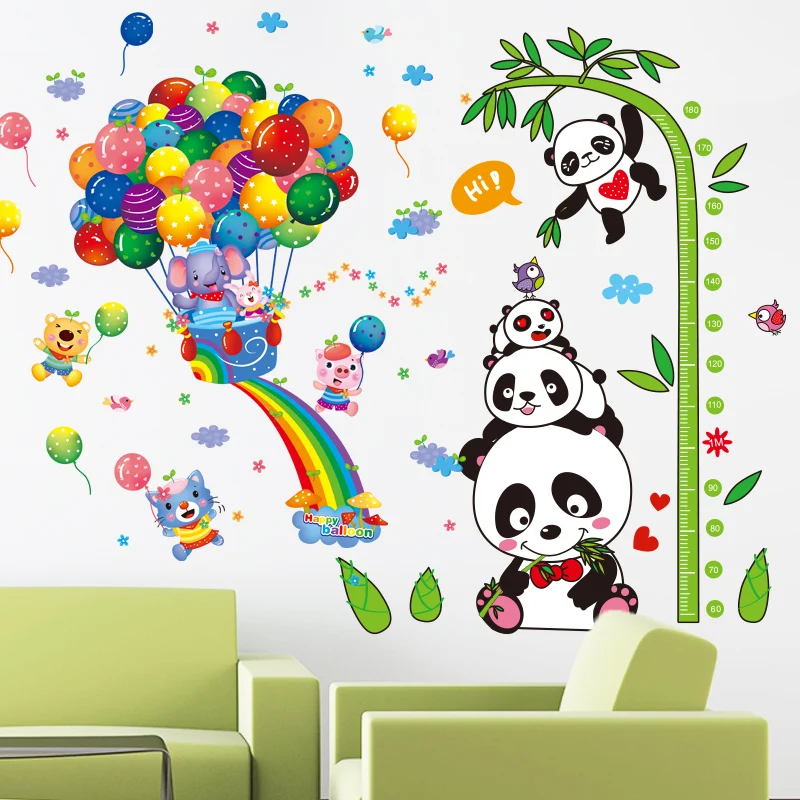 

[SHIJUEHEZI] Pandas Elephant Animals Wall Stickers DIY Balloons Bamboo Height Wall Decals for Kids Room Baby Bedroom Decoration