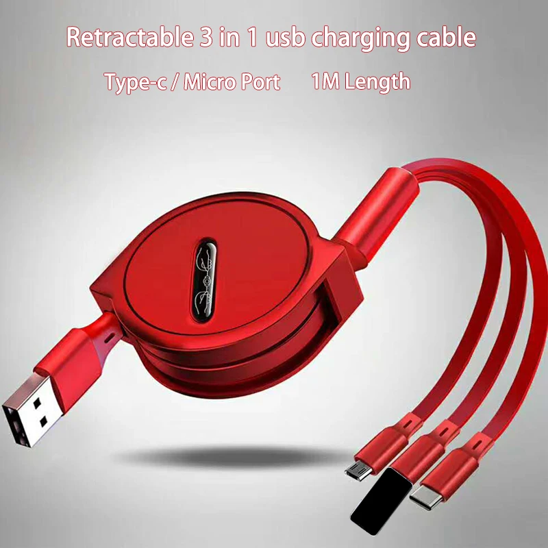 Выдвижной зарядный usb кабель 3 в 1 для samsung s10 A30 type c провод быстрой зарядки huawei p30 micro