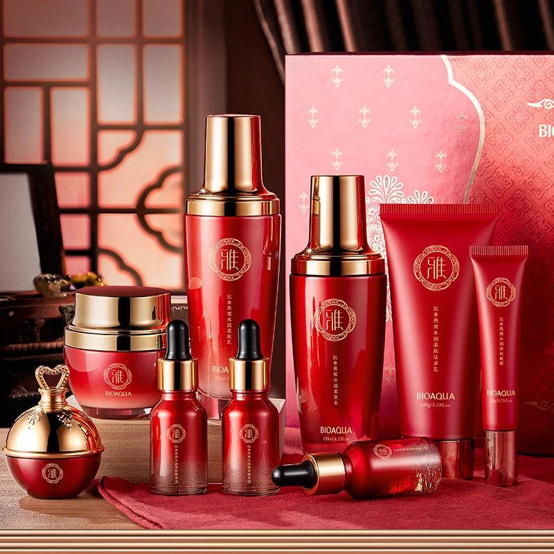 Red Ginseng Skin Care Set 9PCS Anti-Aging Facial Cleanser Toner Essence Milk Eye Face Cream Bird's Nest Serum Hydra Skincare Kit