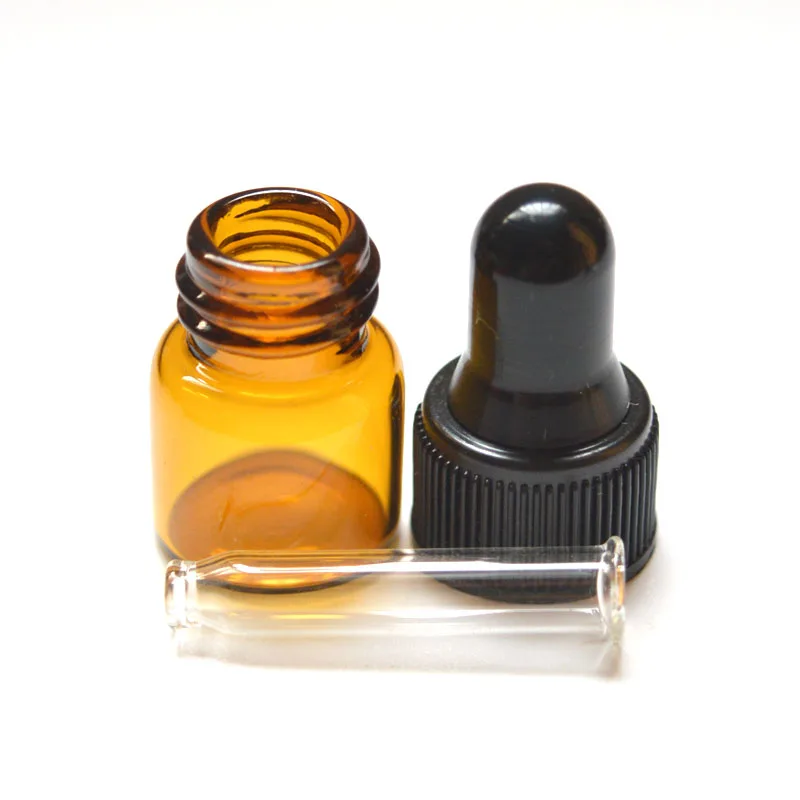

300pcs 1ml Amber Glass Bottle Perfume Sample Vial Essential Oil Tiny Portable Mini Jar