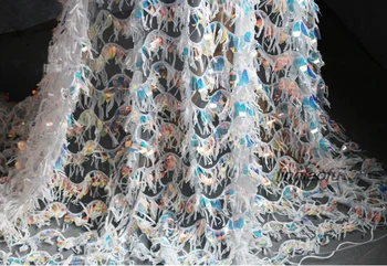 

Laser color embossed tassel wavy sequins cloth dance fashion background creative cloth High-end laser clothing fabric