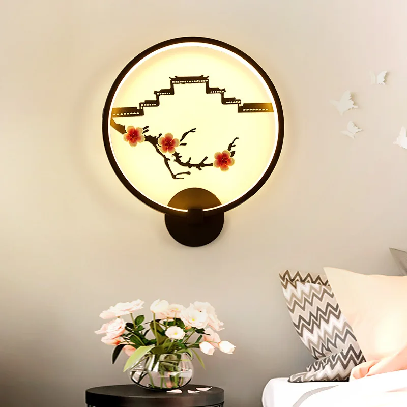 Ретро черный круглый акриловый светодиодный настенный светильник, Креативный цветочный стиль, художественный настенный светильник для украшения дома, прикроватный магазин одежды для отеля