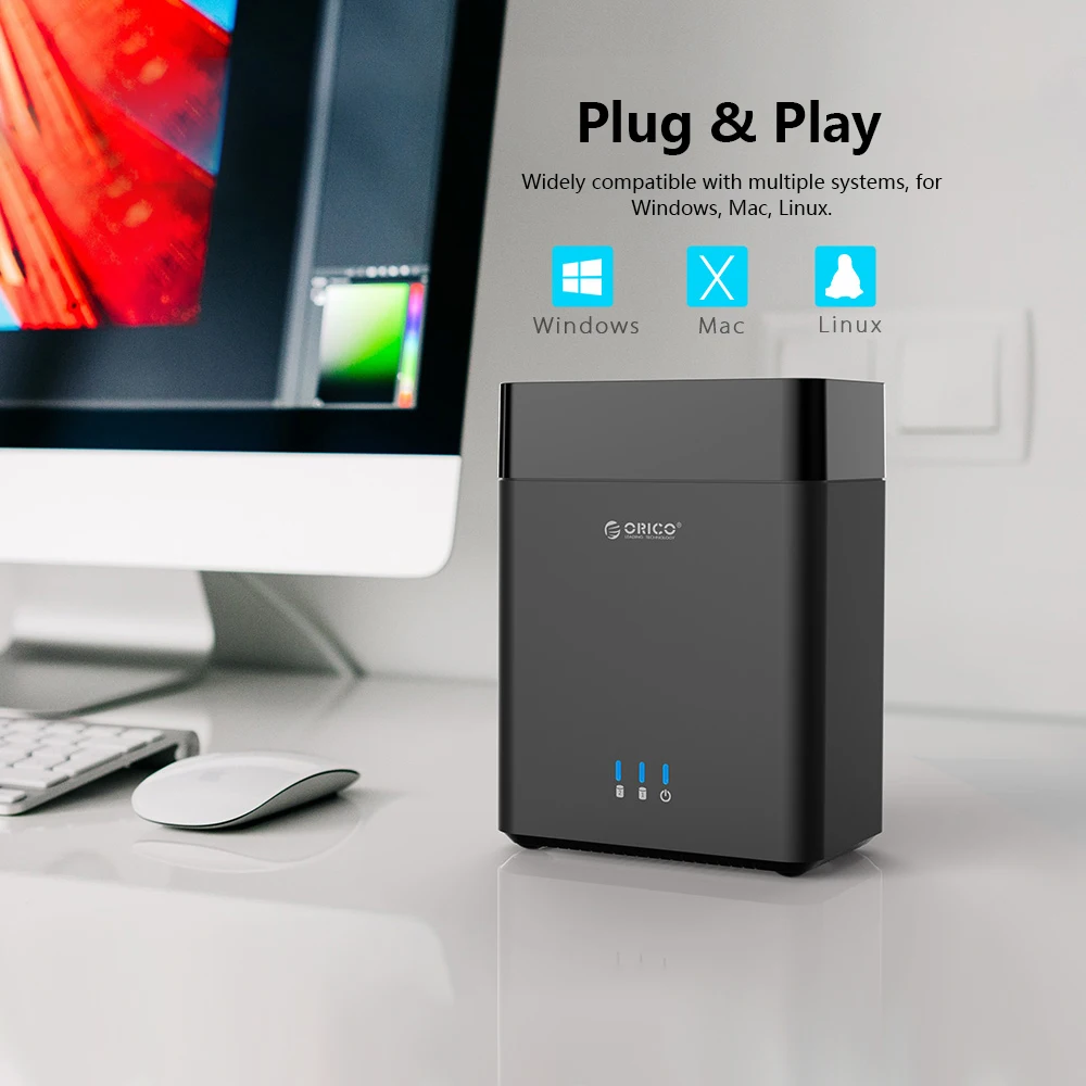 Orico DS200U3-BK двухдисковый корпус для жесткого диска USB3.0 Магнитный 3,5-дюймовый хранения чехол для корпуса жесткого диска 20 ТБ Поддержка протокола UASP Plug& Play
