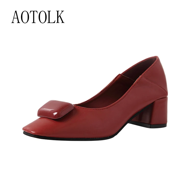 

Thick Heels Women Shoes Pointed Toe Woman Pumps Personalise Spring Unique Shape Summer Party Shoes Thin Heels Blue Red Plus Size
