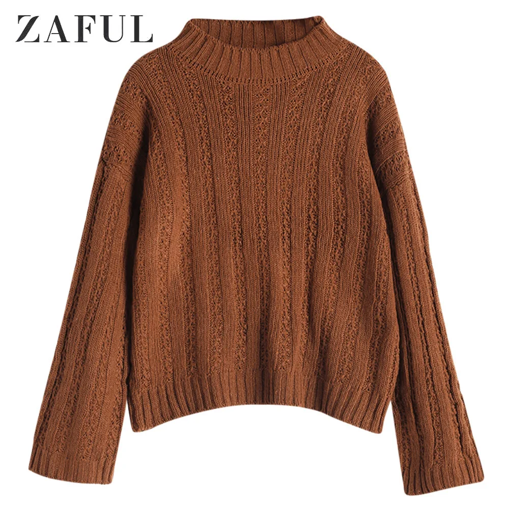 

ZAFUL Women Sweater Slouchy Dropped Shoulder Distressed Sweater Irregular Pullover Tops Fashion Streetwear Long Sleeve Sweater