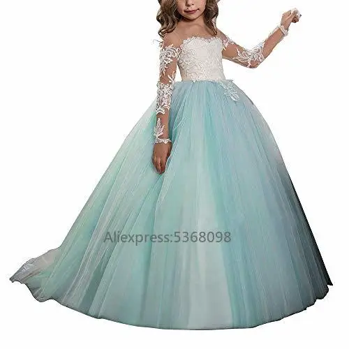 Abaowedding/кружевные прозрачные детские платья со шлейфом с вышивкой и длинными рукавами