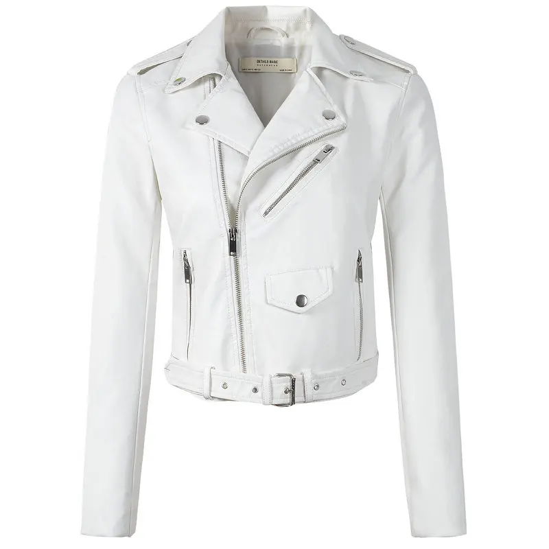 Новинка, модные женские осенне-зимние черные Куртки из искусственной кожи, Женская мотоциклетная куртка-бомбер, крутая верхняя одежда, пальто с поясом, горячая Распродажа - Цвет: 1607 white