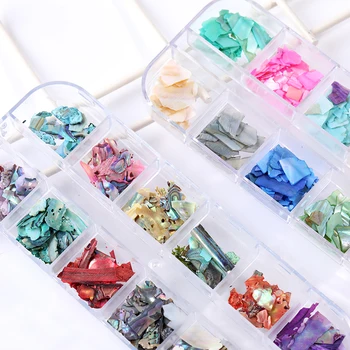 

1 Box Holographics Nail Seashell Natural Stone Summer Design Simple Mixed Size 3D Nail Art Decorations For Nails DIY