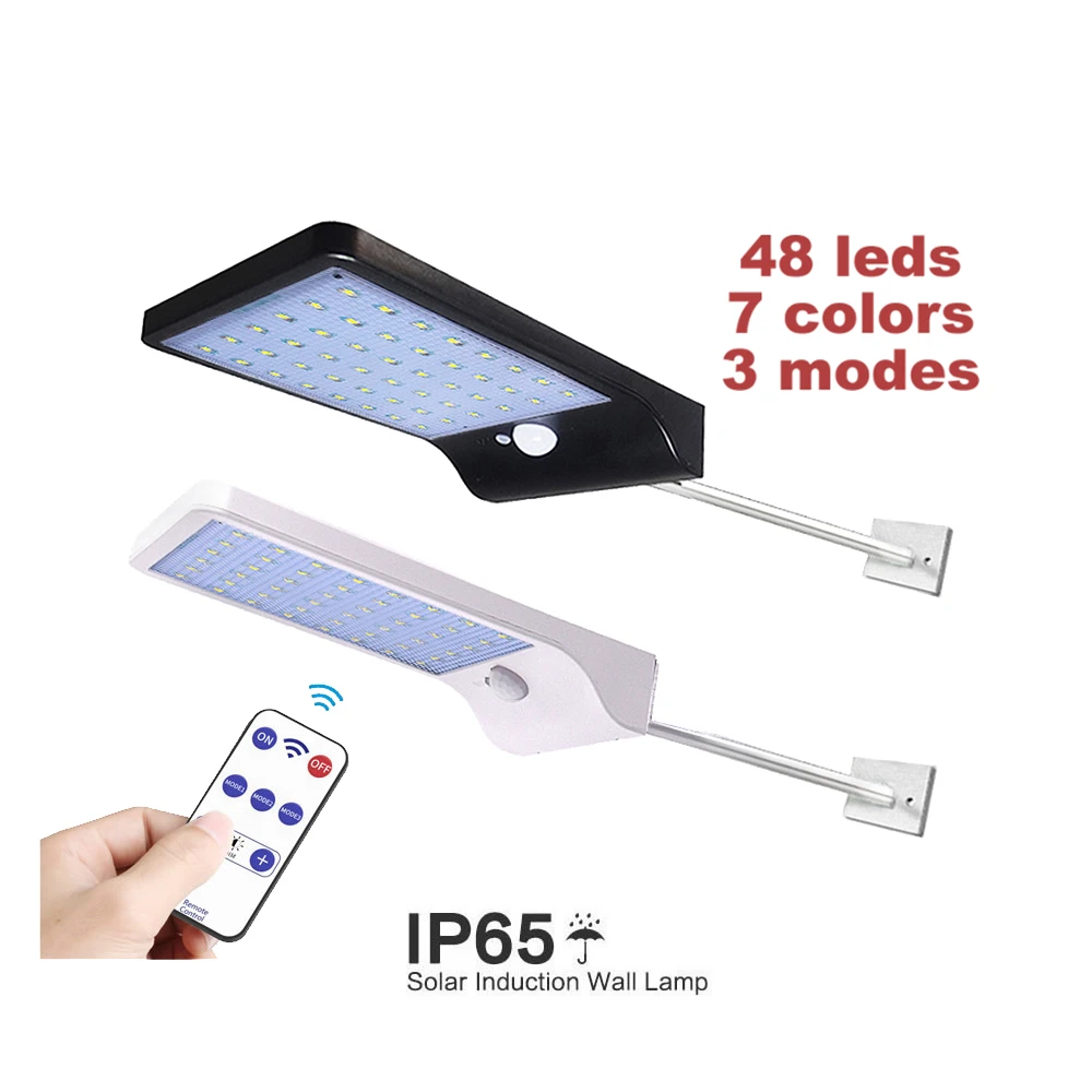 

remote 48/36 LED PIR motion sensor Solar Street light 3 mode Outdoor wall spot flood lamp Waterproof metal pole Yard Path garden