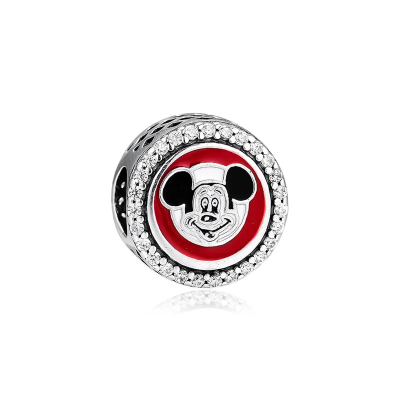 

Red Enamel Miki Mouse Round Beads for Jewelry Making DIY Fashion Clear CZ 925 Sterling Silver Crystal Charm Beads for Bracelets