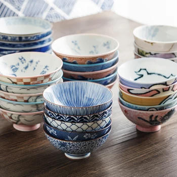 

Japanese original rice soup noodle ceramic bowl Chinese household dining bowl set Korean tableware 5pcs