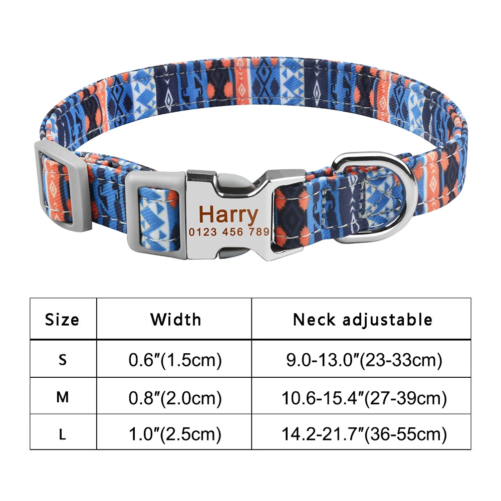 Pitbull Small Large Medium Pet Engraved name Dogs Collars Adjustable Nylon Custom Name Free Nameplate Dog Collar Printed ID Tag 