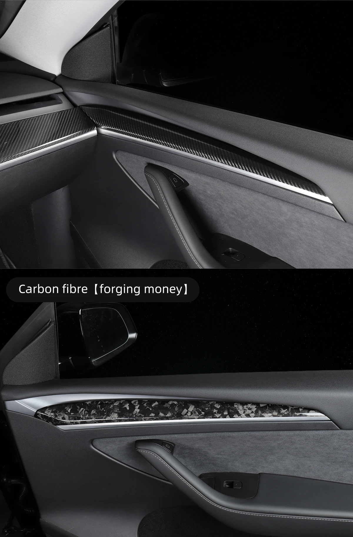 Tesla Model 3 Model Y Car Door Inner Carbon Fiber Decoration Trim 2022