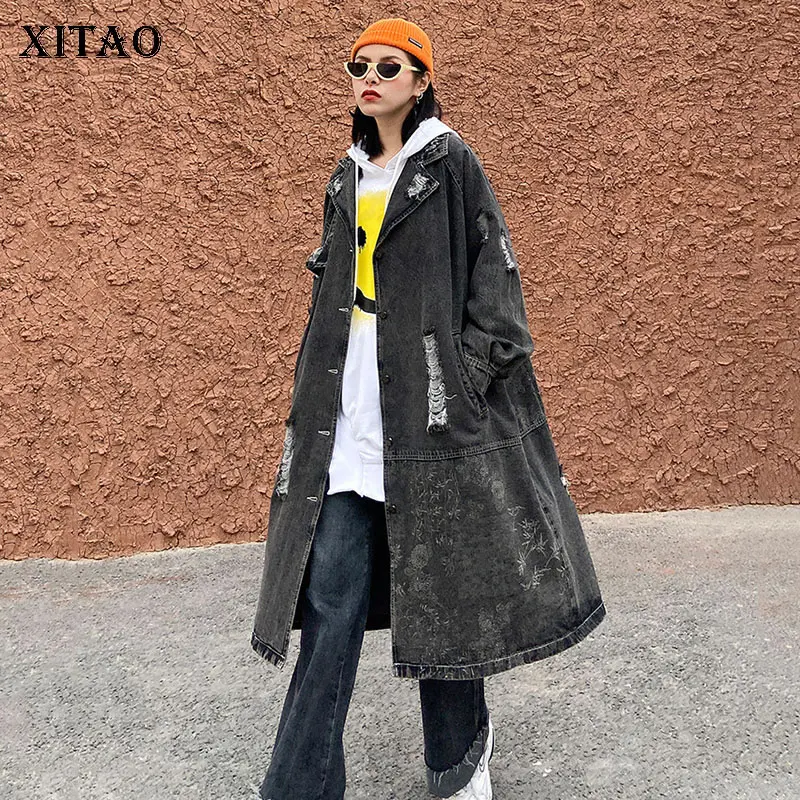XITAO Женский Тренч с дырками в стиле пэчворк модная новинка 2020 весеннее элегантное
