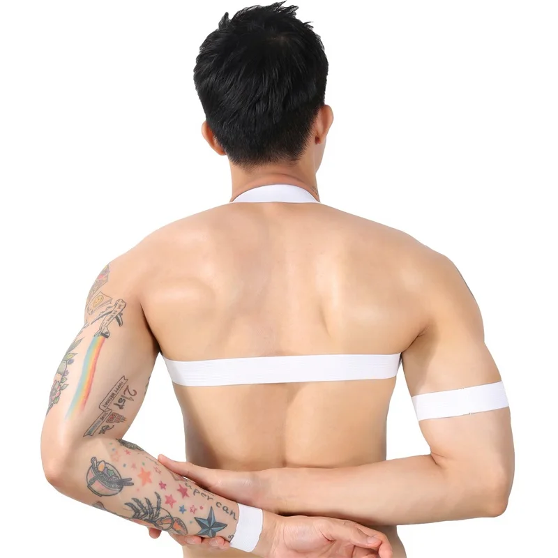 Sexy Clubwear Shoulder Lingerie Elastic Strap With 2 Bands Men Camouflage Halter Chest Harness Fetish Bondage mens bondage lingerie,sexy fetish wear,men chest harness belt