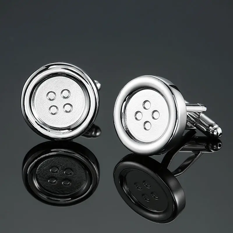 Crystal Cufflinks Brass Material Silvery Laser Pattern Building Block Cufflink Men's French Shirt Cufflinks