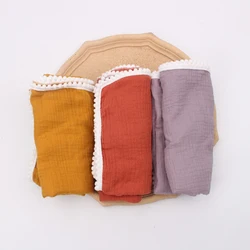 Couverture de bébé en mousseline de coton, tissu doux pour nouveau né, mignon, avec pompon, emmaillotage, 2 couches, serviette, gaze, housse de séance Photo 