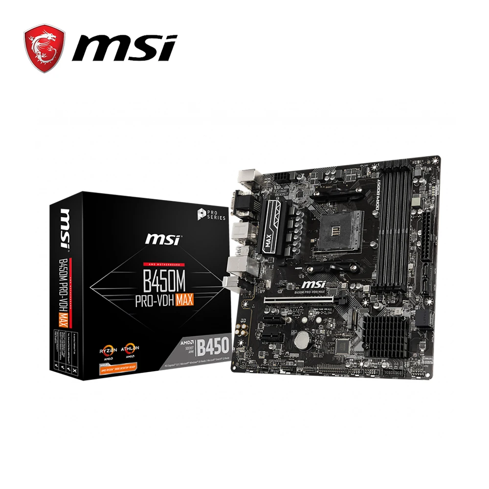 системная плата msi B450M PRO VDH MAX AMD ryzen с поддержкой 3 го поколения am4 M.2 ssd USB3.1 ddr4 VGA DVI HDMI