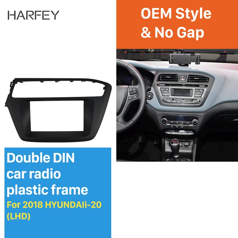 Harfry Car OEM 2DIN Stereo Frame Radio Fascia Left Hand Drive Install Dash Bezel Trim No Gap Panel Kit For HYUNDAI i-20