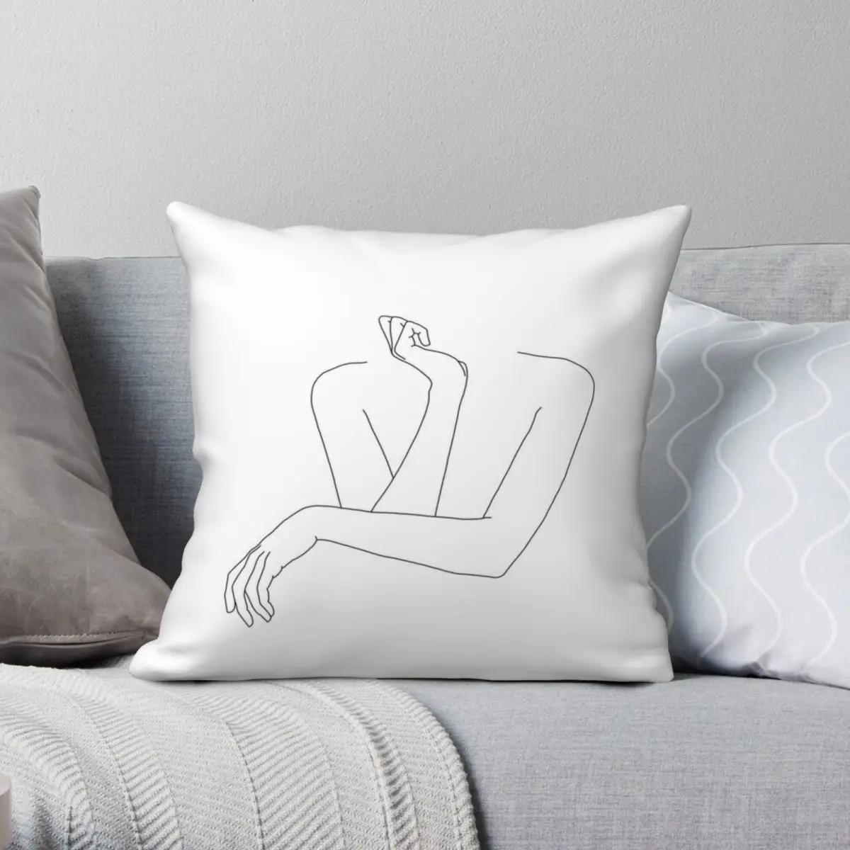 

Folded Arms Line Drawing Anna Square Pillowcase Polyester Linen Velvet Zip Decor Bed Cushion Cover 45x45