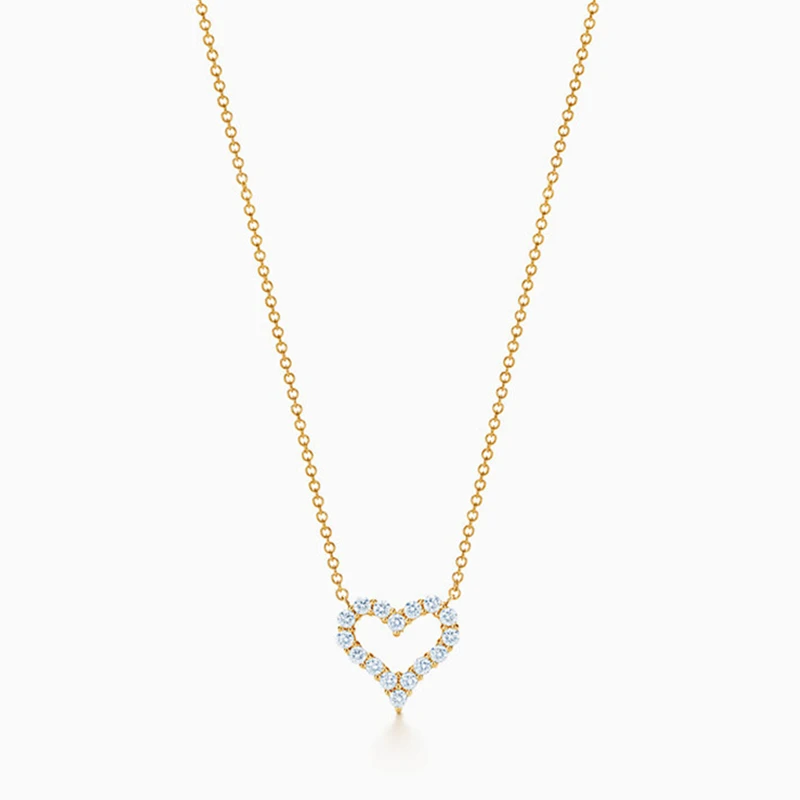 

SHINETUNG Original 100% S925 Sterling Silver Necklace Heart-Shape Zircon Inlay Pendant Necklace Women Logo High-End Jewelry