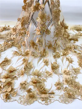 

gold Lace 3D Flower Lace Fabric Embroidered French Lace Fabric Beautiful African French Net tulle Lace Fabric With Beads FJL1022