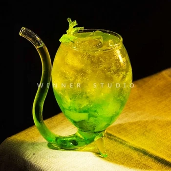 

Fashion Style Creative 300ml 2Pcs Devil Red Wine Glass Transparent Cup Mug With Built in Drinking Tube Straw Newest