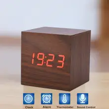 6x6x6 см Деревянный электронный цифровой Настольный будильник температура, led-дисплей Голосовое управление