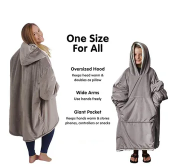 

New Fleece Blanket With Sleeves Outdoor Hooded Pocket Blankets Warm Soft Hoodie Slant Robe Bathrobe Sweatshirt Pullover