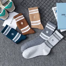 5 Pairs Male Sock Thicken Retro Cotton Casual Korea Mid Calf Business Spring Autumn Lightning Striped Hot Sale Sports Mens Socks