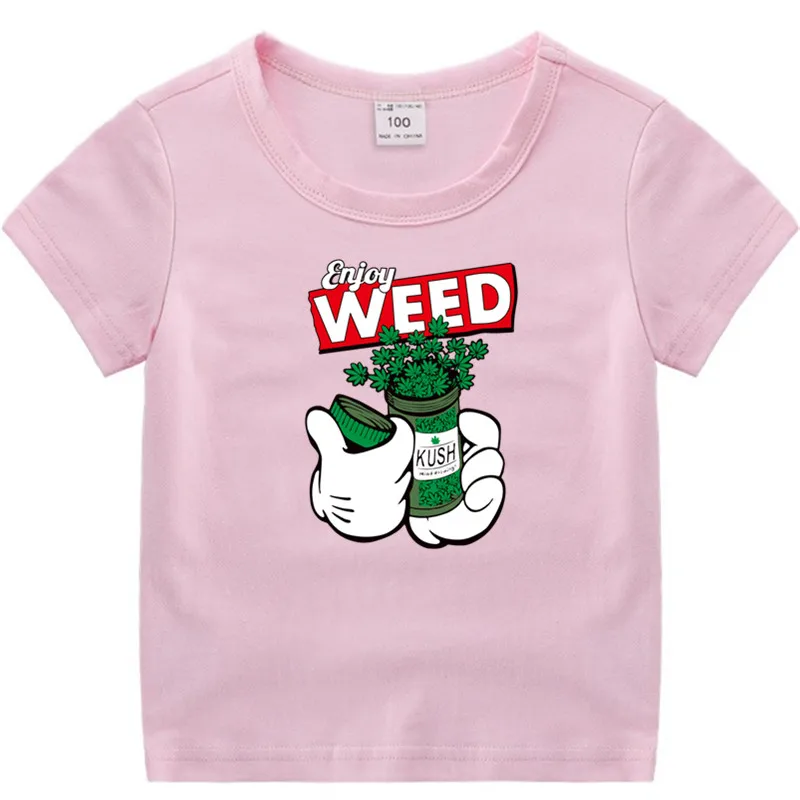 T11-pink Хлопковая футболка для маленьких мальчиков и девочек с аниме «Enjoyweed» летняя детская Рождественская рубашка детская футболка для малышей с героями мультфильмов Роскошный топ - Цвет: T11-pink