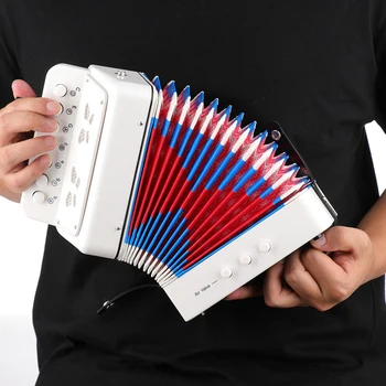 

Mini 10-Button Kids Accordion Toy Supports Bass Chords 14 Notes with Cleaning Cloth Educational Music Instrument